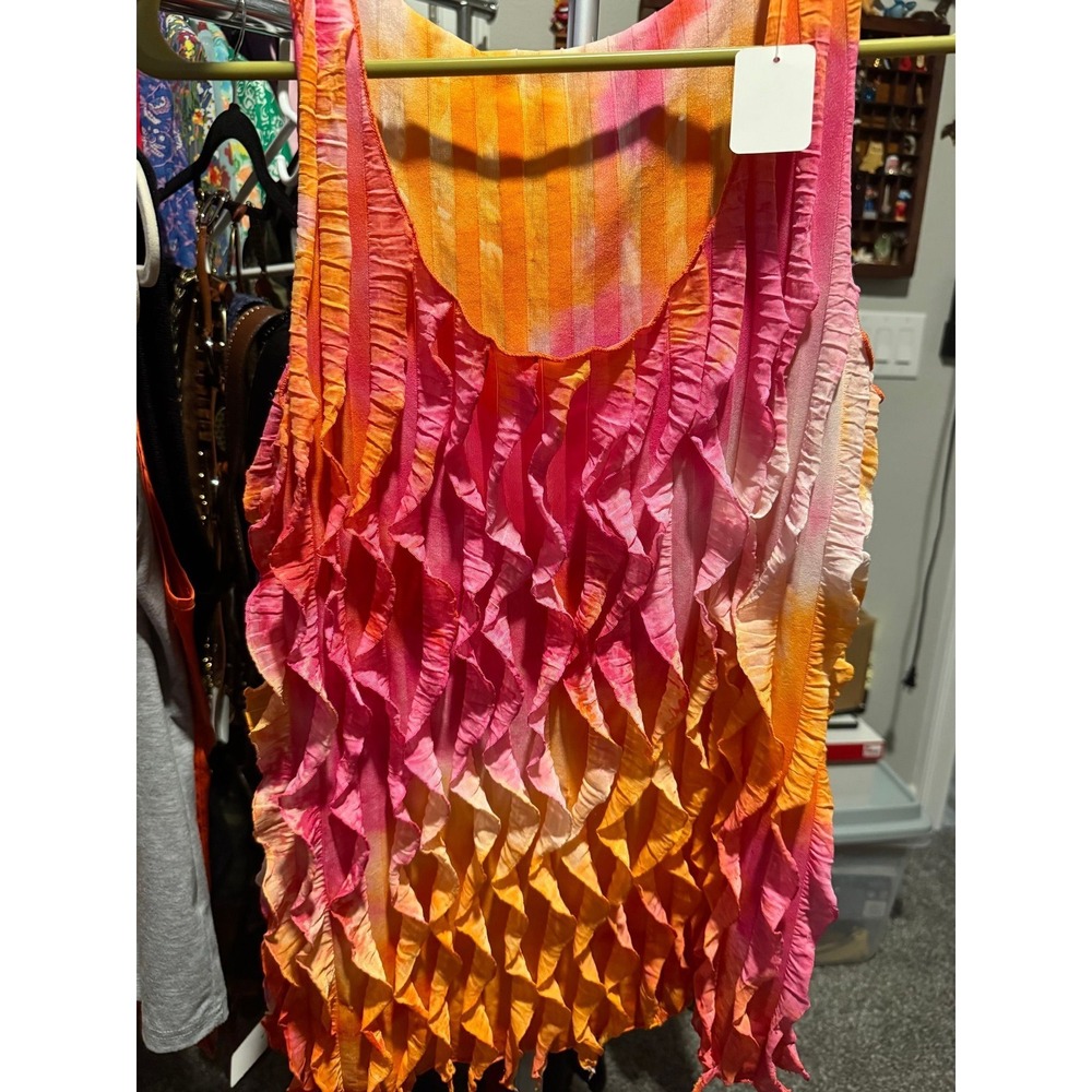 032 Pink Orange Ombre Ruffle Tiered Tank Top Sleeveless Scoop Neck Summer Blouse
